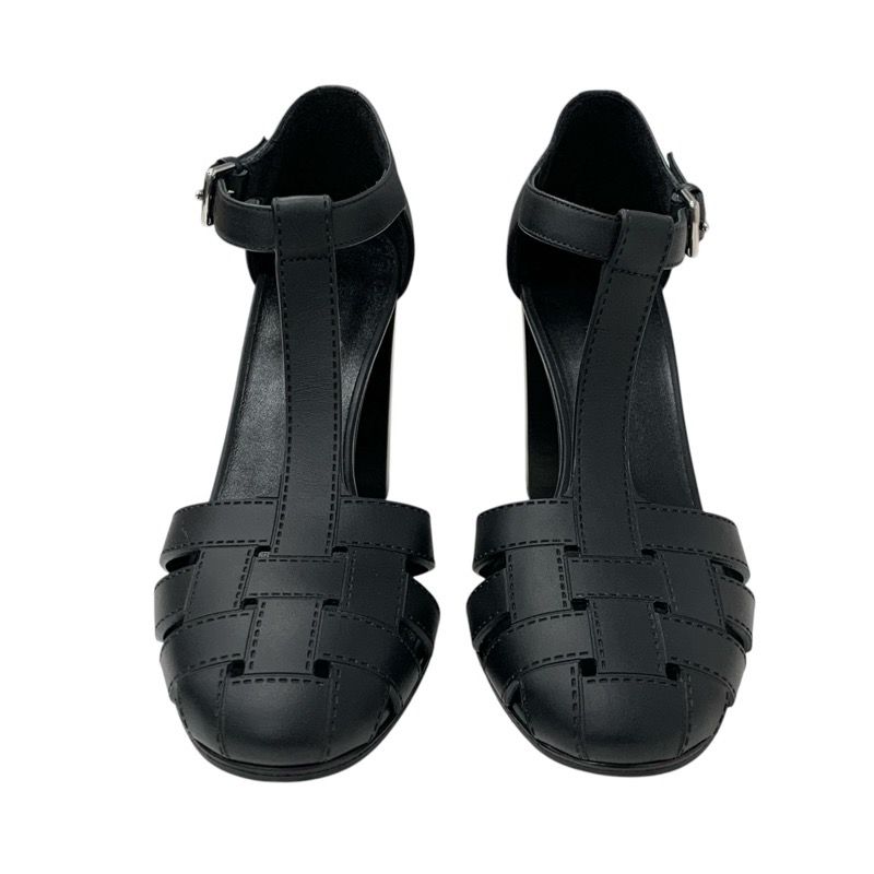 Hermes Idealista Sandals Shoes Leather Black Unused Strap Mosaic Motif