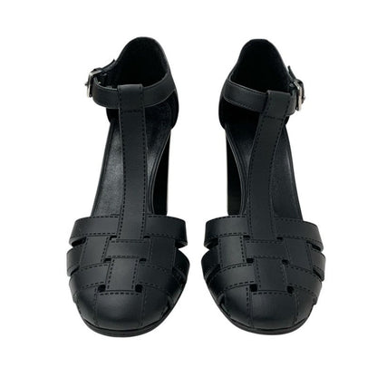 Hermes Idealista Sandals Shoes Leather Black Unused Strap Mosaic Motif