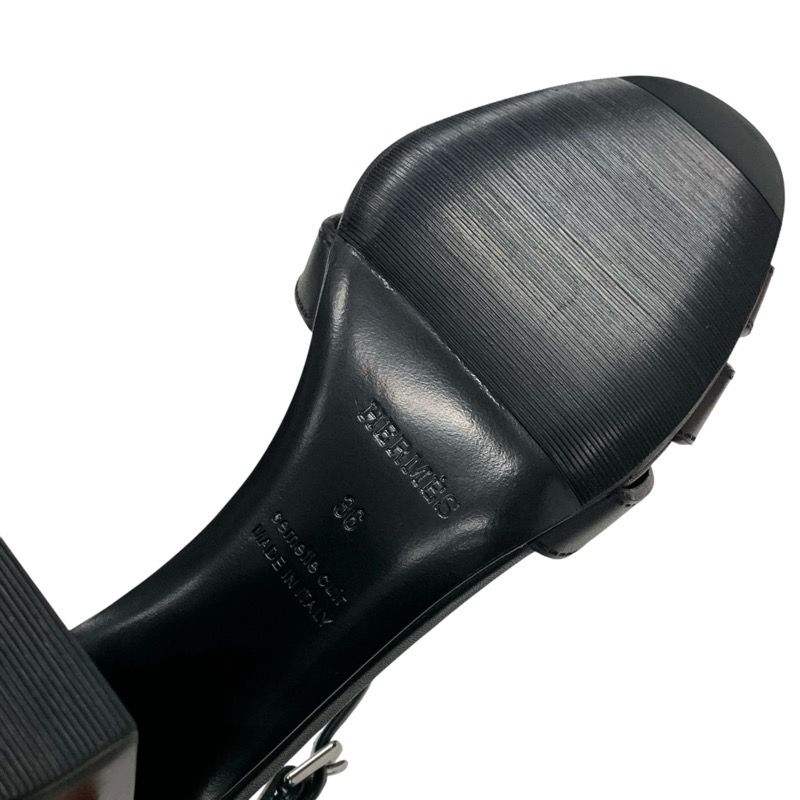 Hermes Idealista Sandals Shoes Leather Black Unused Strap Mosaic Motif