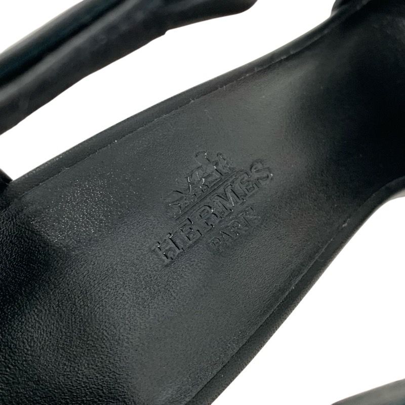 Hermes Idealista Sandals Shoes Leather Black Unused Strap Mosaic Motif
