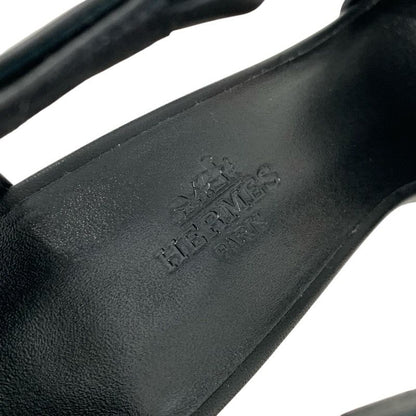 Hermes Idealista Sandals Shoes Leather Black Unused Strap Mosaic Motif