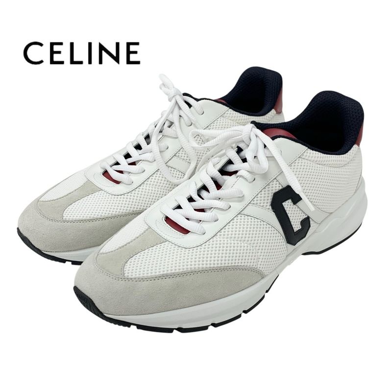 Celine Cr-02 Sneakers Shoes Mesh Leather Suede White Red Unused Triomphe Logo