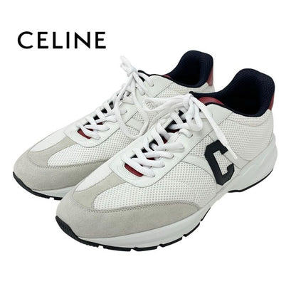 Celine Cr-02 Sneakers Shoes Mesh Leather Suede White Red Unused Triomphe Logo