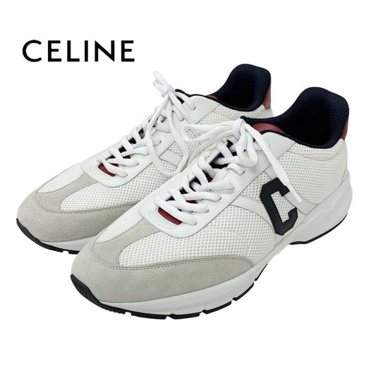 Celine Cr-02 Sneakers Shoes Mesh Leather Suede White Red Unused Triomphe Logo