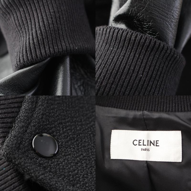 Celine Wool Eddy Period Leather Sleeve Teddy Stajan Outerwear Jacket 2v034409b