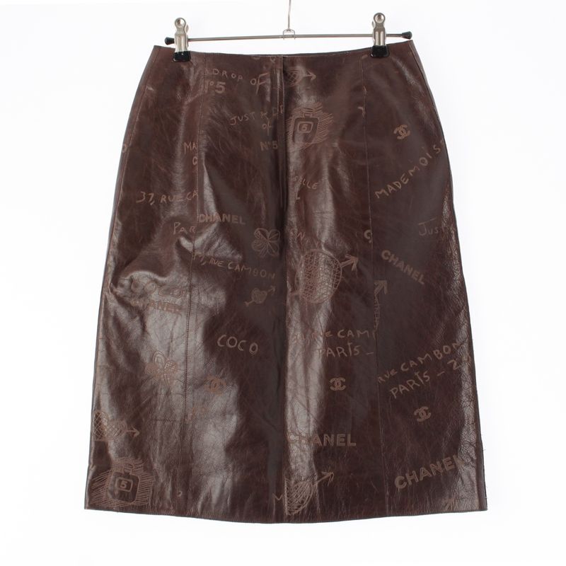 Chanel 03p Calfskin Icon Carved Skirt P20754 Brown 34