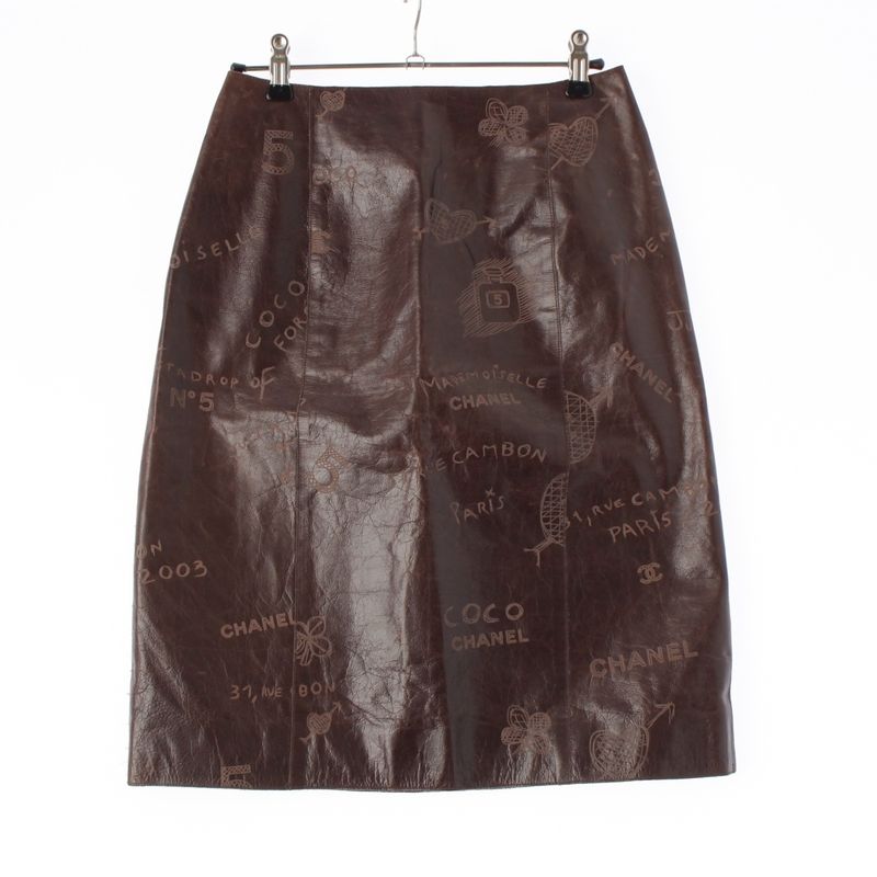 Chanel 03p Calfskin Icon Carved Skirt P20754 Brown 34