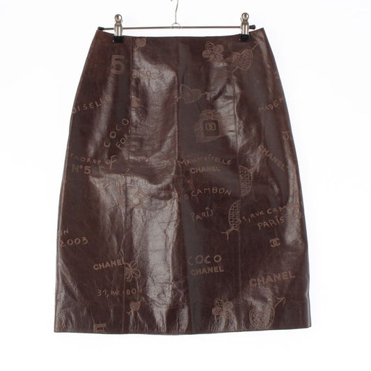 Chanel 03p Calfskin Icon Carved Skirt P20754 Brown 34