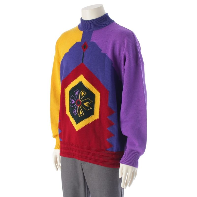 Gianni Versace All Over Patterned Mock Neck Knit Sweater Multicolor 52