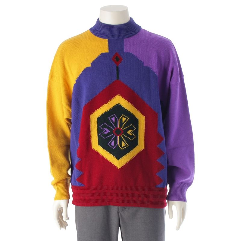 Gianni Versace All Over Patterned Mock Neck Knit Sweater Multicolor 52