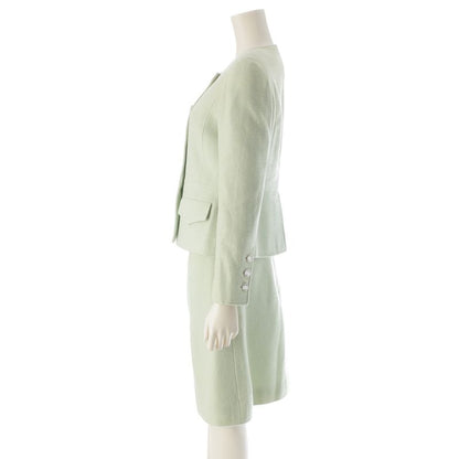 Chanel 97p Wool Silk Collarless Jacket Skirt Set-Up P07187 Light Green 38