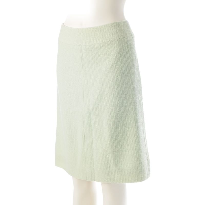 Chanel 97p Wool Silk Collarless Jacket Skirt Set-Up P07187 Light Green 38
