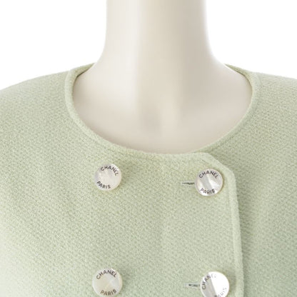 Chanel 97p Wool Silk Collarless Jacket Skirt Set-Up P07187 Light Green 38