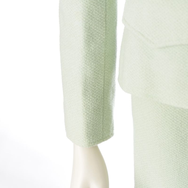 Chanel 97p Wool Silk Collarless Jacket Skirt Set-Up P07187 Light Green 38