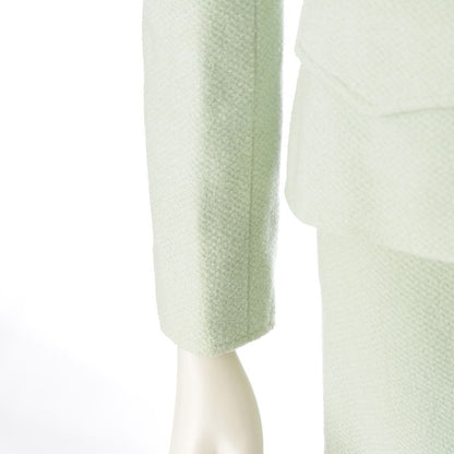 Chanel 97p Wool Silk Collarless Jacket Skirt Set-Up P07187 Light Green 38