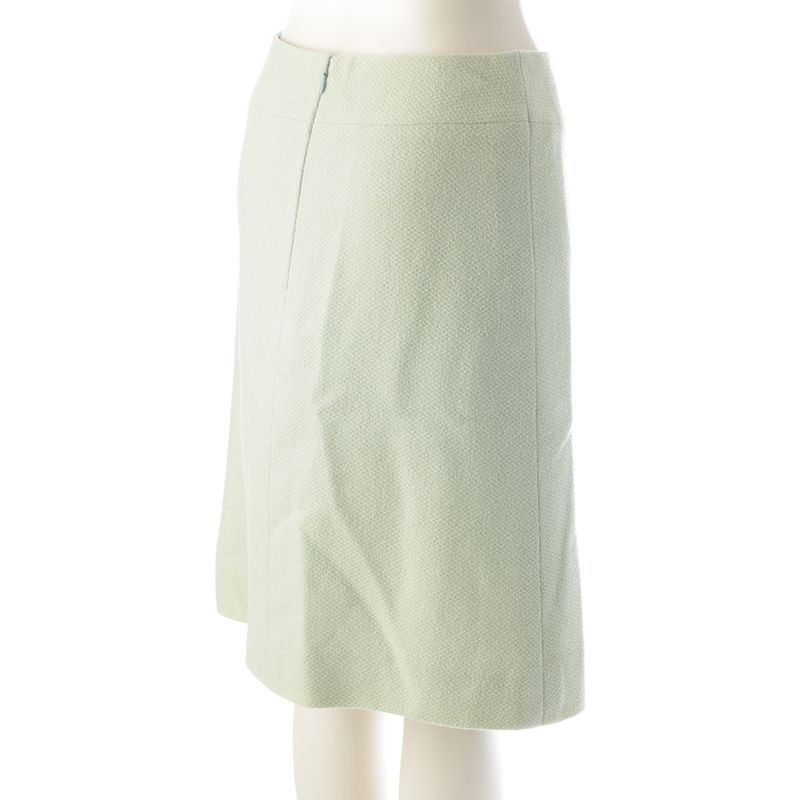 Chanel 97p Wool Silk Collarless Jacket Skirt Set-Up P07187 Light Green 38
