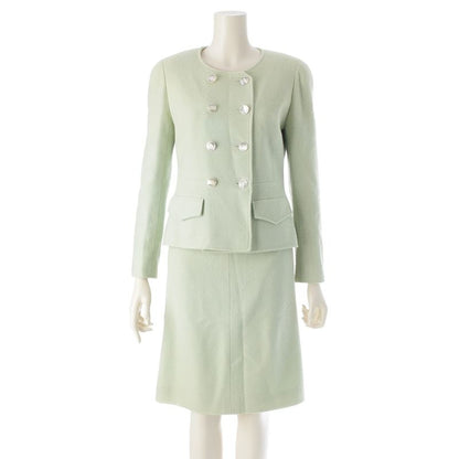 Chanel 97p Wool Silk Collarless Jacket Skirt Set-Up P07187 Light Green 38