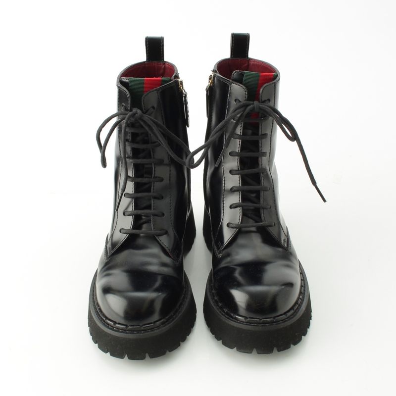 Gucci Sherry Line Leather Side Web Ankle Boots 794394 Black 39 1 2