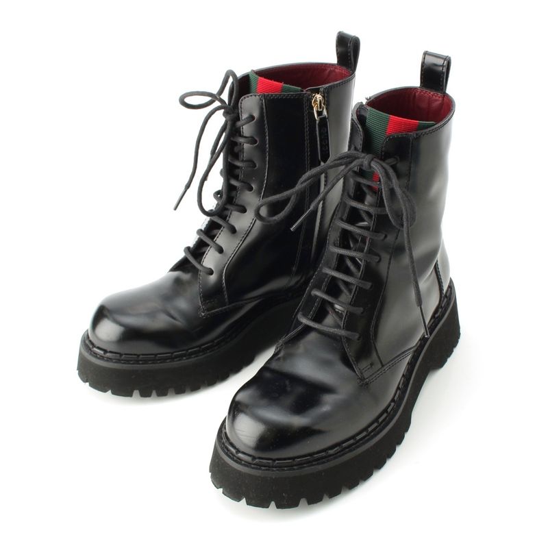 Gucci Sherry Line Leather Side Web Ankle Boots 794394 Black 39 1 2