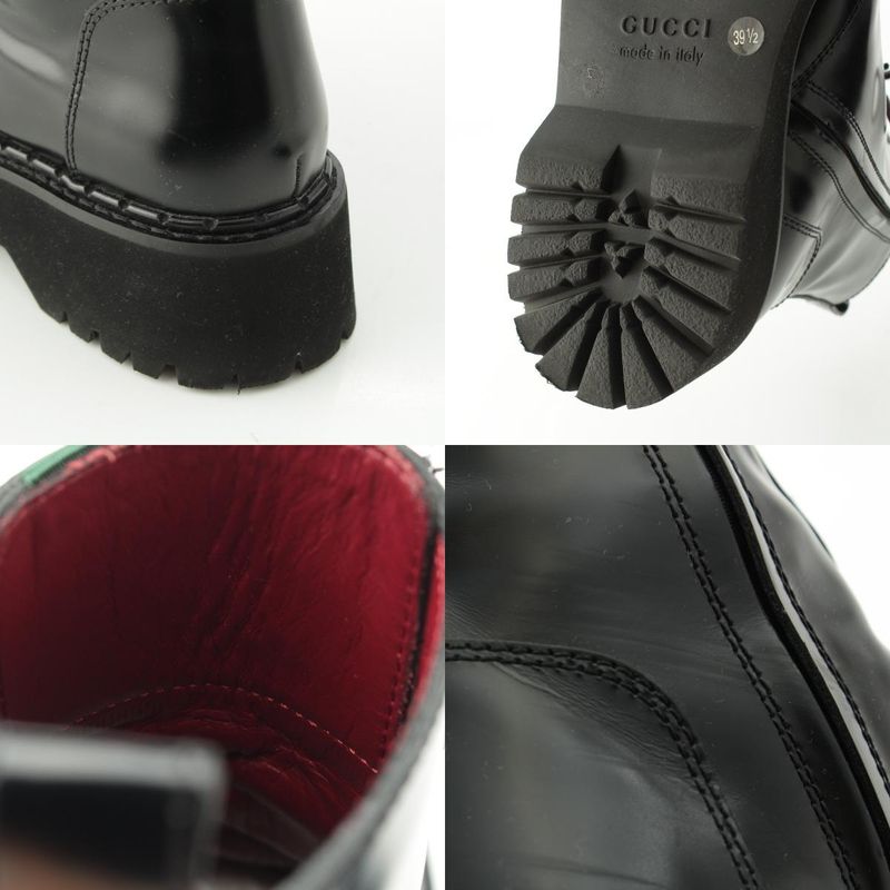 Gucci Sherry Line Leather Side Web Ankle Boots 794394 Black 39 1 2