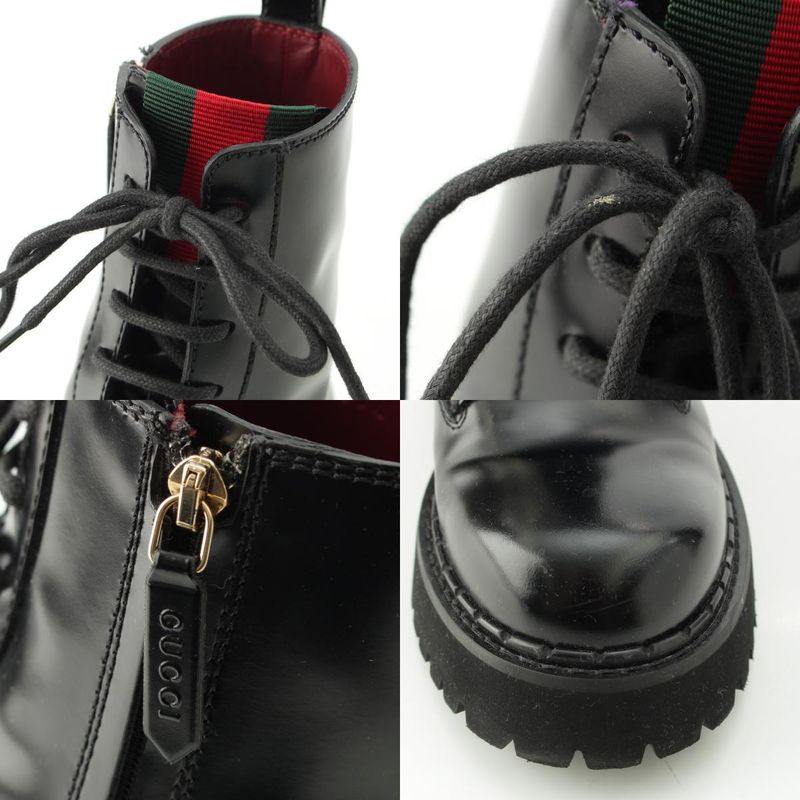 Gucci Sherry Line Leather Side Web Ankle Boots 794394 Black 39 1 2