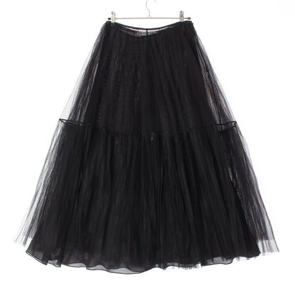 Christian Dior Polyamide Silk Mesh Tulle Long Skirt Bottoms 111j58a8648 Black 40