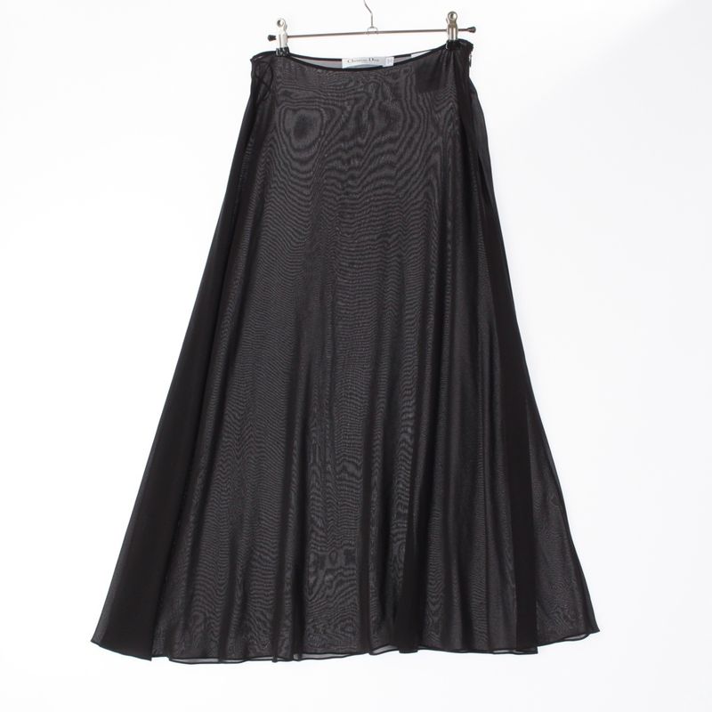 Christian Dior Polyamide Silk Mesh Tulle Long Skirt Bottoms 111j58a8648 Black 40