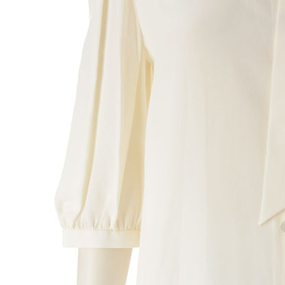 Celine Silk Pleated Collar Bow Blouse Short Sleeves Top 2b485008d Ivory 36