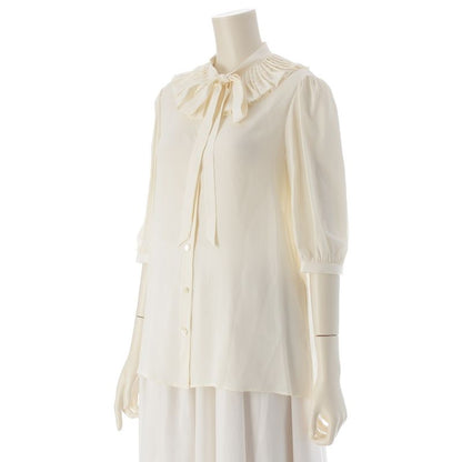 Celine Silk Pleated Collar Bow Blouse Short Sleeves Top 2b485008d Ivory 36