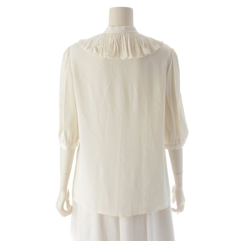 Celine Silk Pleated Collar Bow Blouse Short Sleeves Top 2b485008d Ivory 36