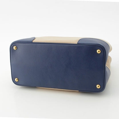 Prada Canapa Saffiano Double Bag Handbag B2756t Navy Beige