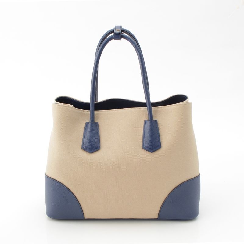 Prada Canapa Saffiano Double Bag Handbag B2756t Navy Beige