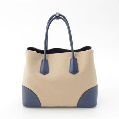 Prada Canapa Saffiano Double Bag Handbag B2756t Navy Beige