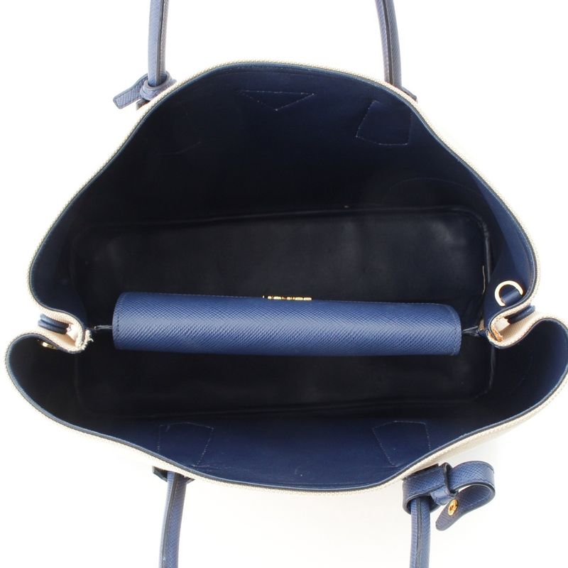 Prada Canapa Saffiano Double Bag Handbag B2756t Navy Beige