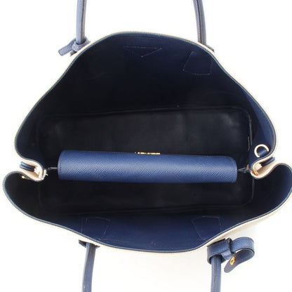 Prada Canapa Saffiano Double Bag Handbag B2756t Navy Beige
