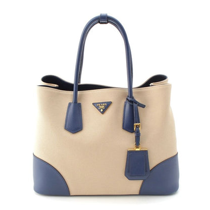 Prada Canapa Saffiano Double Bag Handbag B2756t Navy Beige