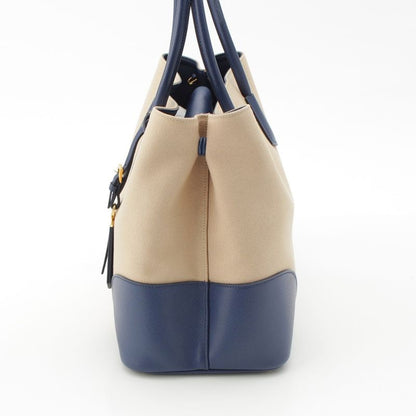Prada Canapa Saffiano Double Bag Handbag B2756t Navy Beige