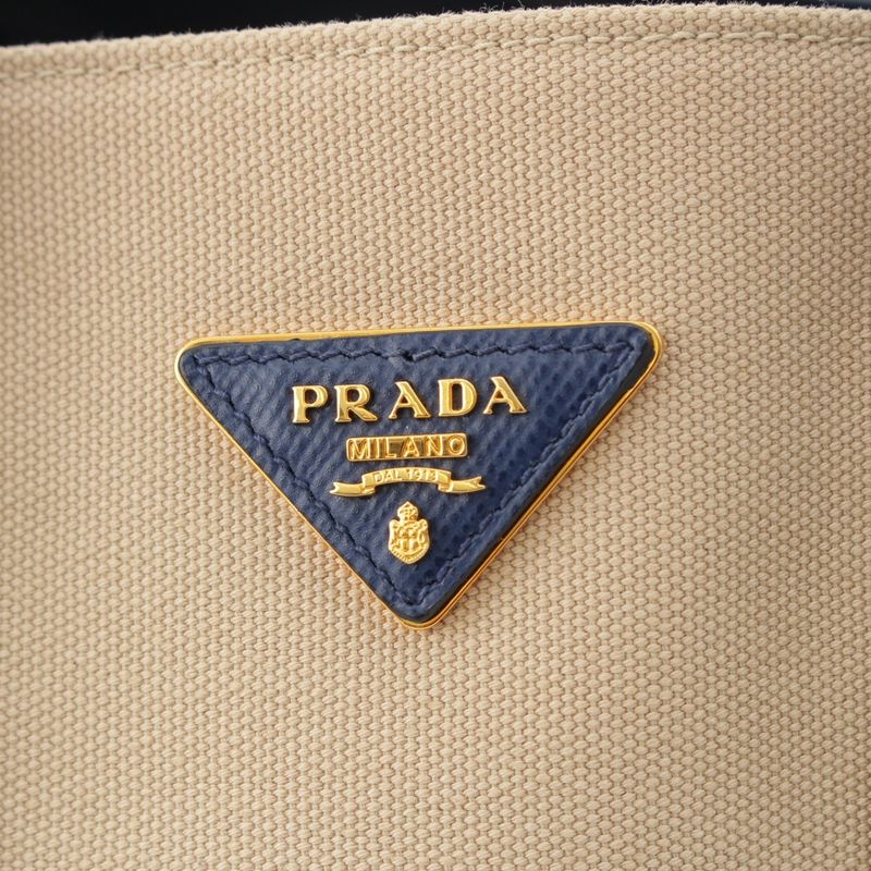 Prada Canapa Saffiano Double Bag Handbag B2756t Navy Beige
