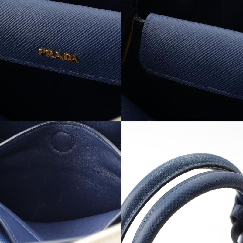 Prada Canapa Saffiano Double Bag Handbag B2756t Navy Beige