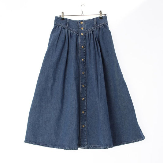Celine Carriage Gold Button Front Opening Denim Long Skirt Bottoms Blue 26