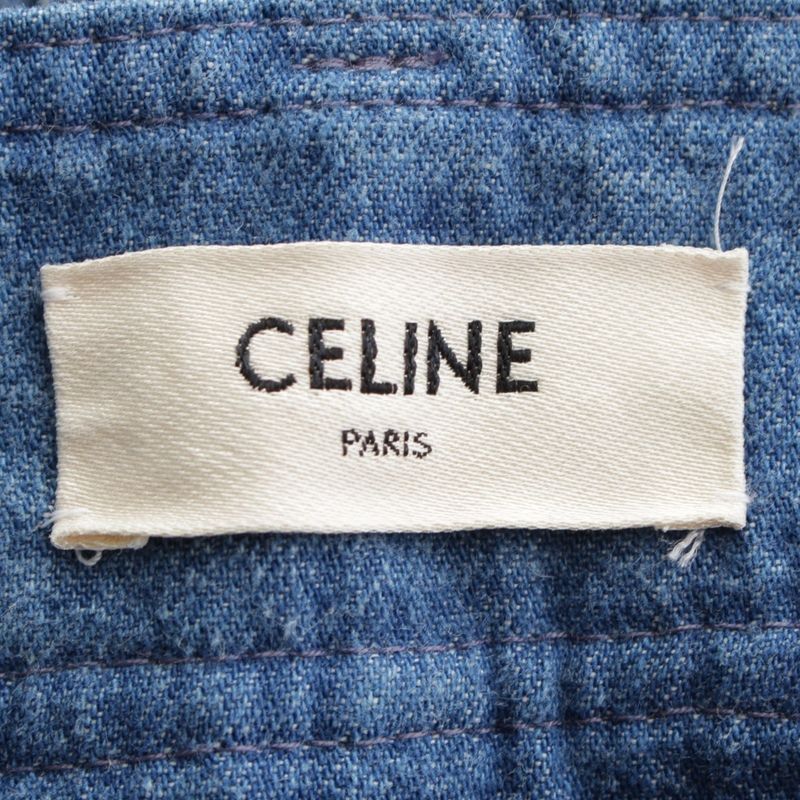 Celine Carriage Gold Button Front Opening Denim Long Skirt Bottoms Blue 26