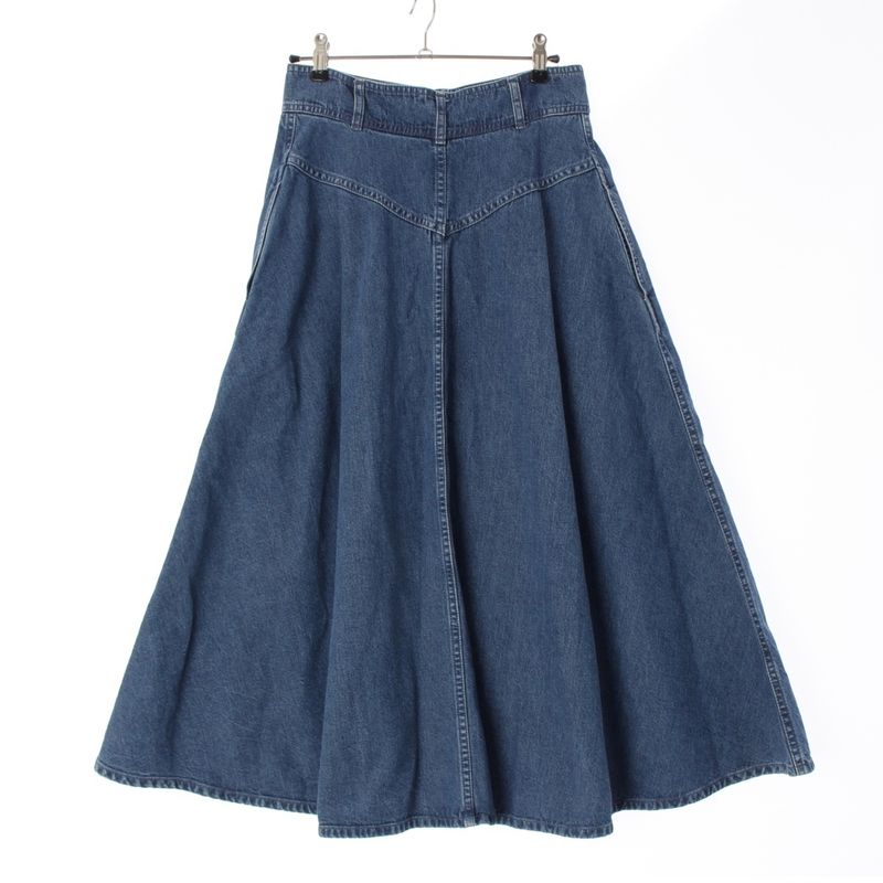 Celine Carriage Gold Button Front Opening Denim Long Skirt Bottoms Blue 26