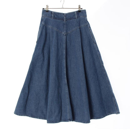 Celine Carriage Gold Button Front Opening Denim Long Skirt Bottoms Blue 26