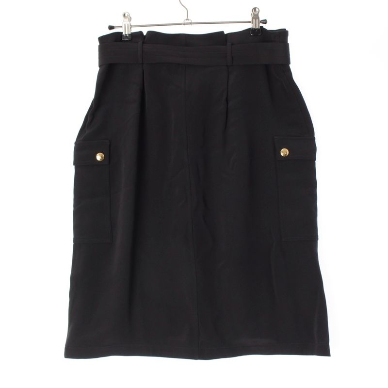 Celine Triomphe Silk Belted Gold Hardware Skirt Bottoms Black 36