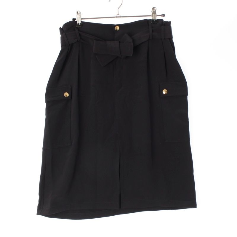 Celine Triomphe Silk Belted Gold Hardware Skirt Bottoms Black 36