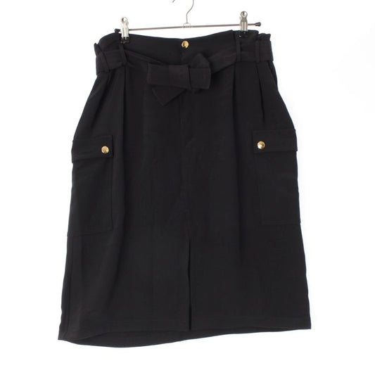 Celine Triomphe Silk Belted Gold Hardware Skirt Bottoms Black 36