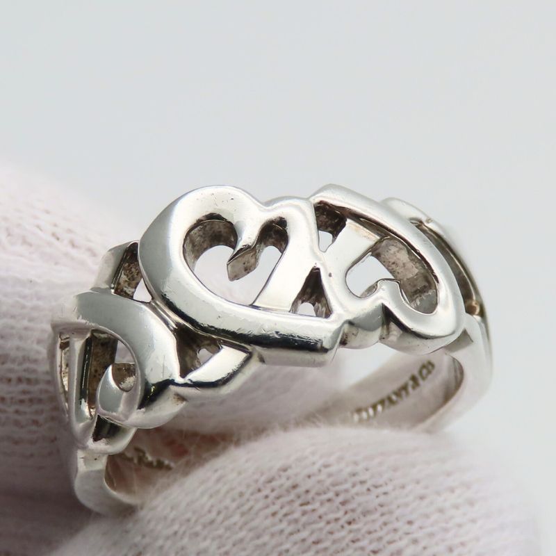 Tiffany & Co Ring - Triple Loving Heart 925 Silver Approx 5.5g Silver Paloma