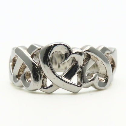 Tiffany & Co Ring - Triple Loving Heart 925 Silver Approx 5.5g Silver Paloma