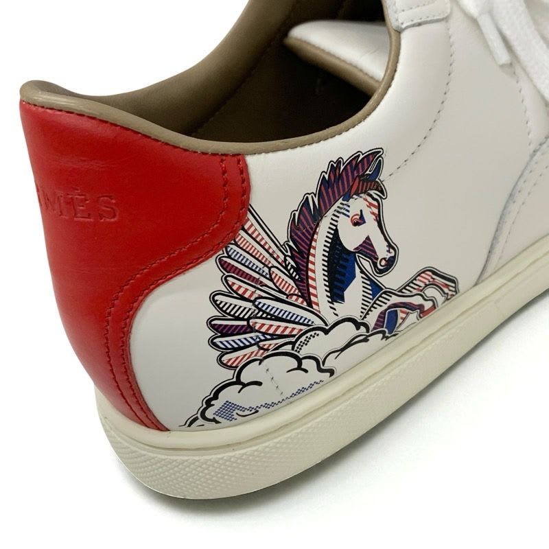 Hermes Quicker Sneakers Shoes Leather White Red Blue Pegase Pegasus