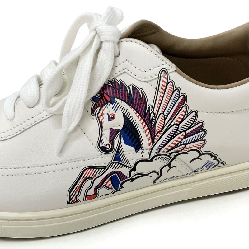 Hermes Quicker Sneakers Shoes Leather White Red Blue Pegase Pegasus